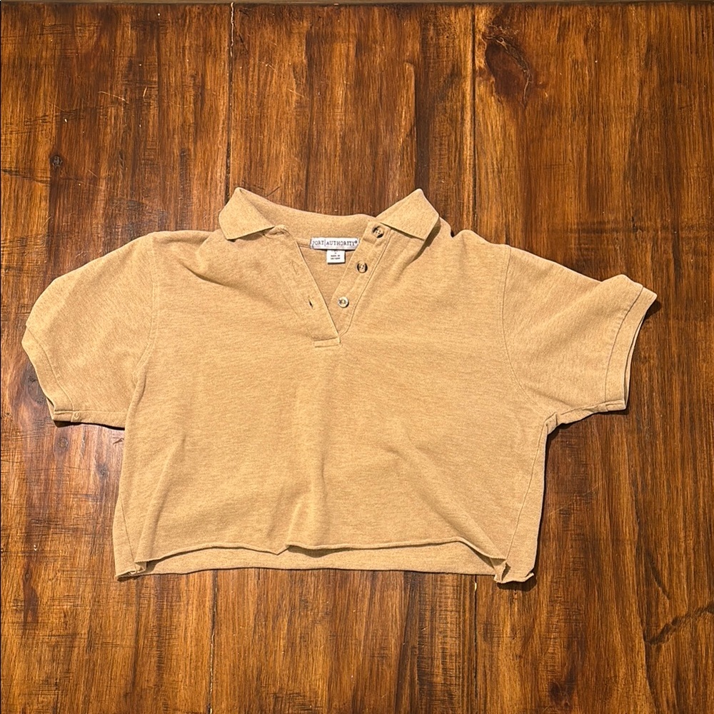 Port Authority Tan Cropped Polo Shirt Size Small